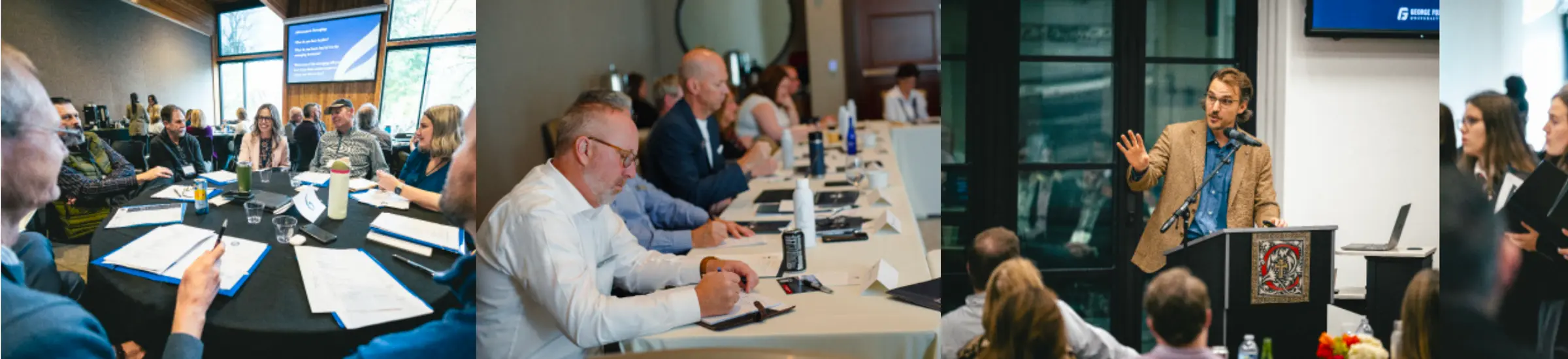 Community gathering — roundtable discussions, conference sessions, and presentations